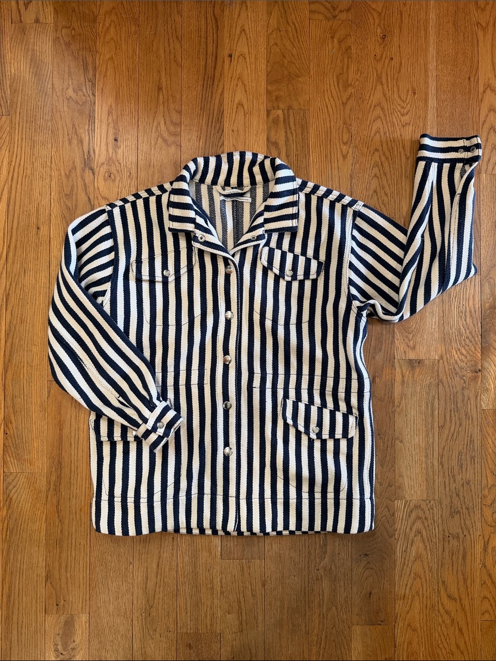 Urban Outfitters Navy and Cream Striped Button Jacket